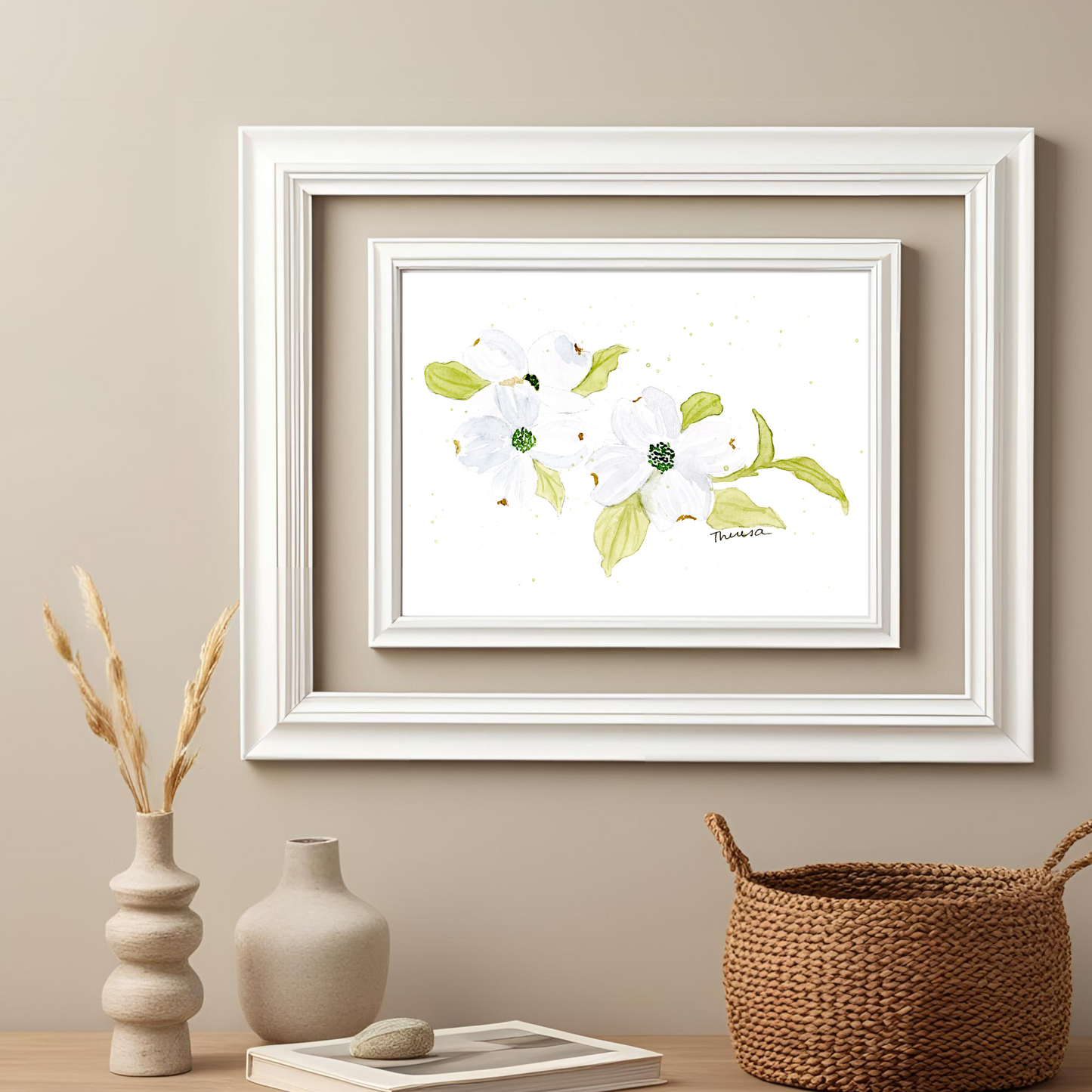 White  Dogwood Whimsical Watercolor Art Print - Perfect Year-Round Reminder of Spring