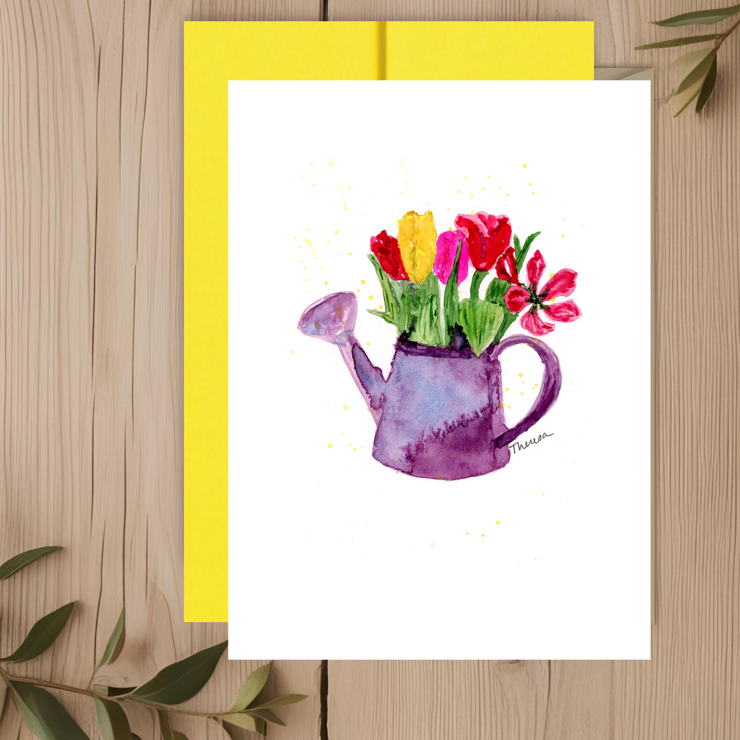 Watering Can bouquet Note Card