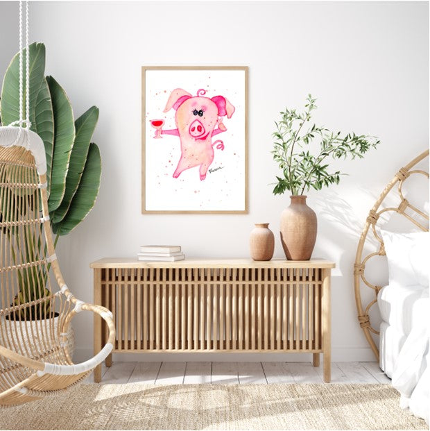 Pig with Wine Print