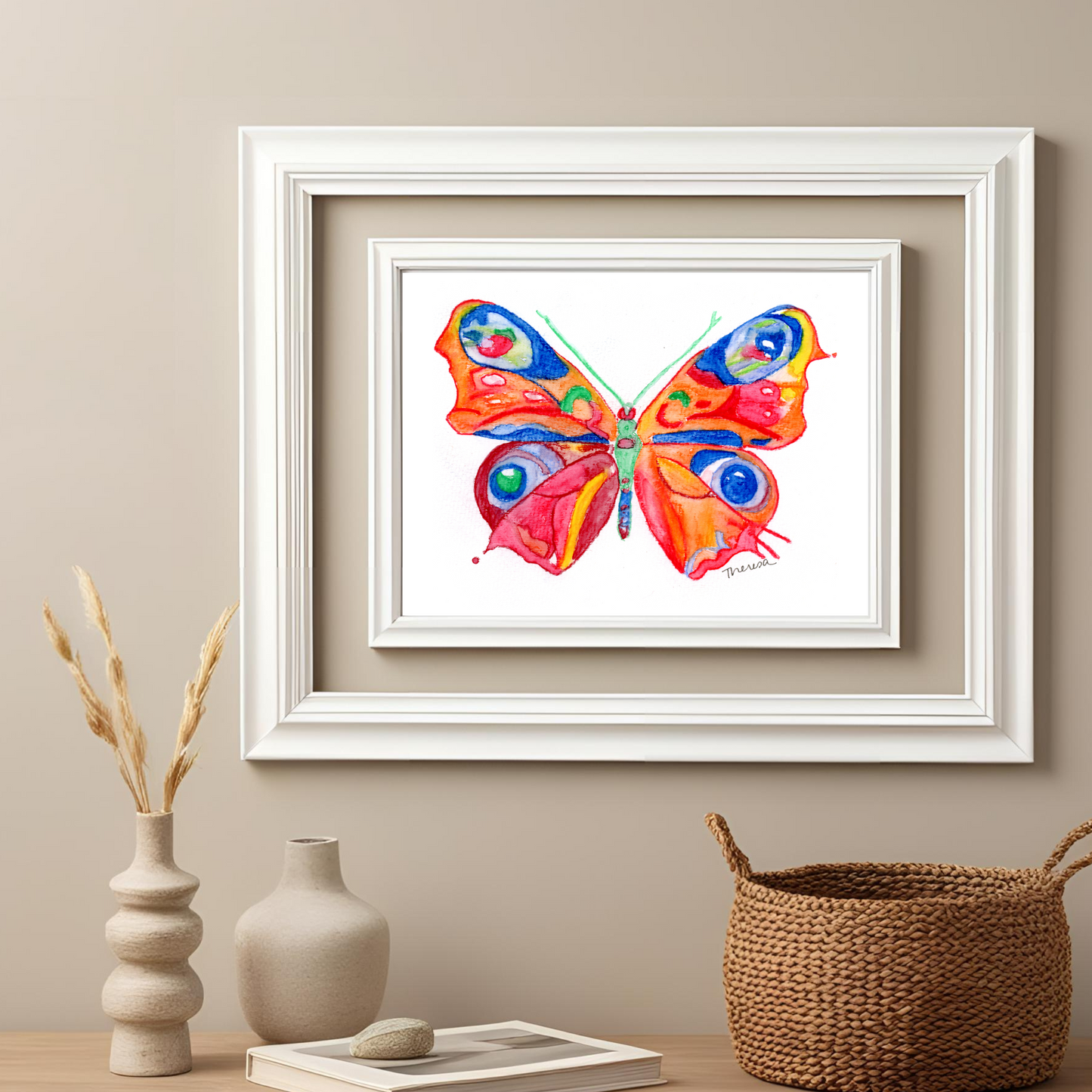 Multi-colored Butterfly Whimsical Watercolor Art Print