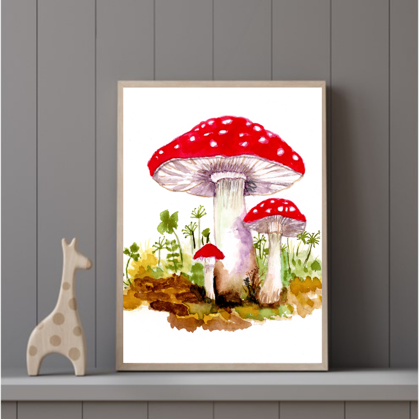 Mushroom Enchanting Red Watercolor Print - Perfect Whimsical Art for Your Space