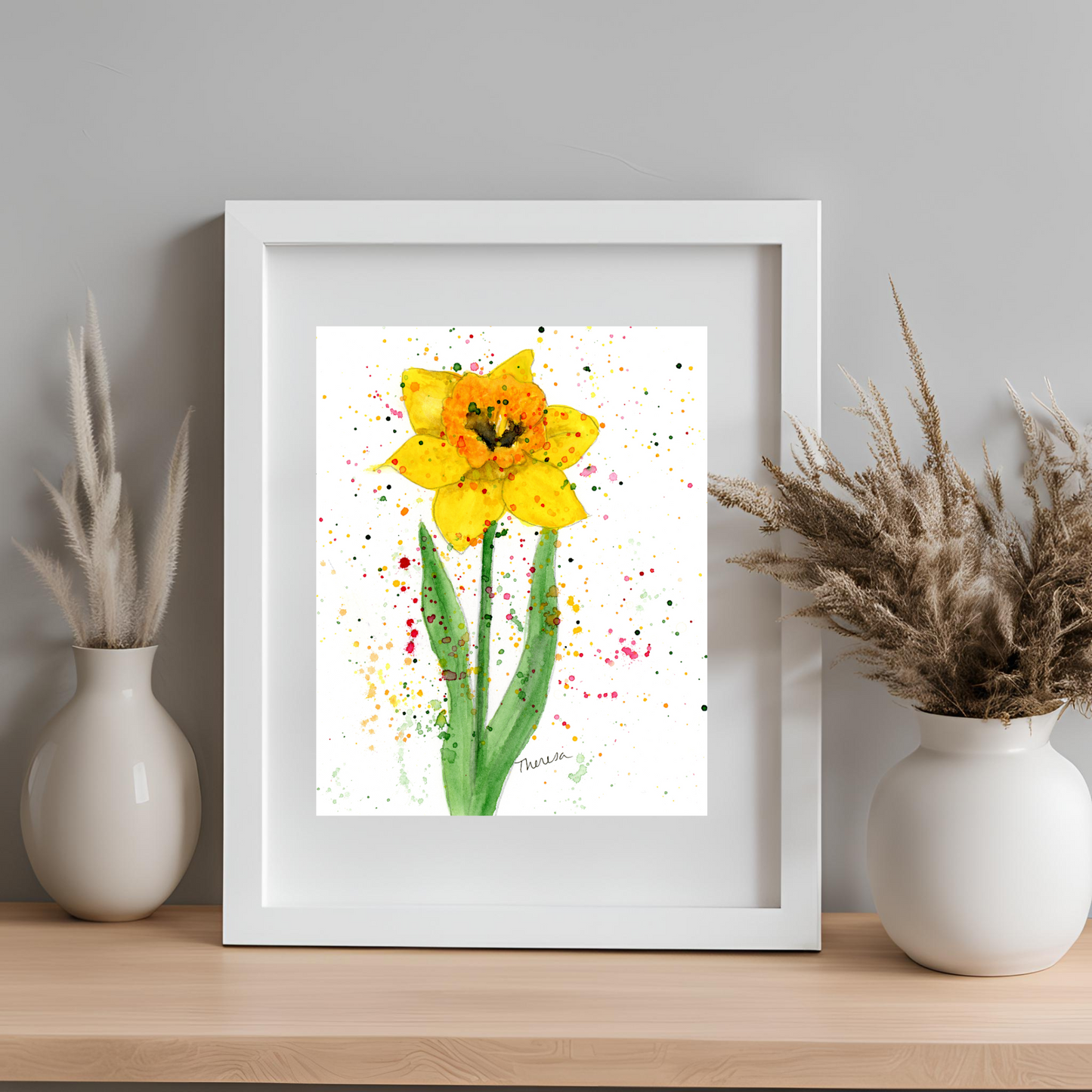 Daffodil Watercolor Art Print - Springtime Charm for Playful Souls