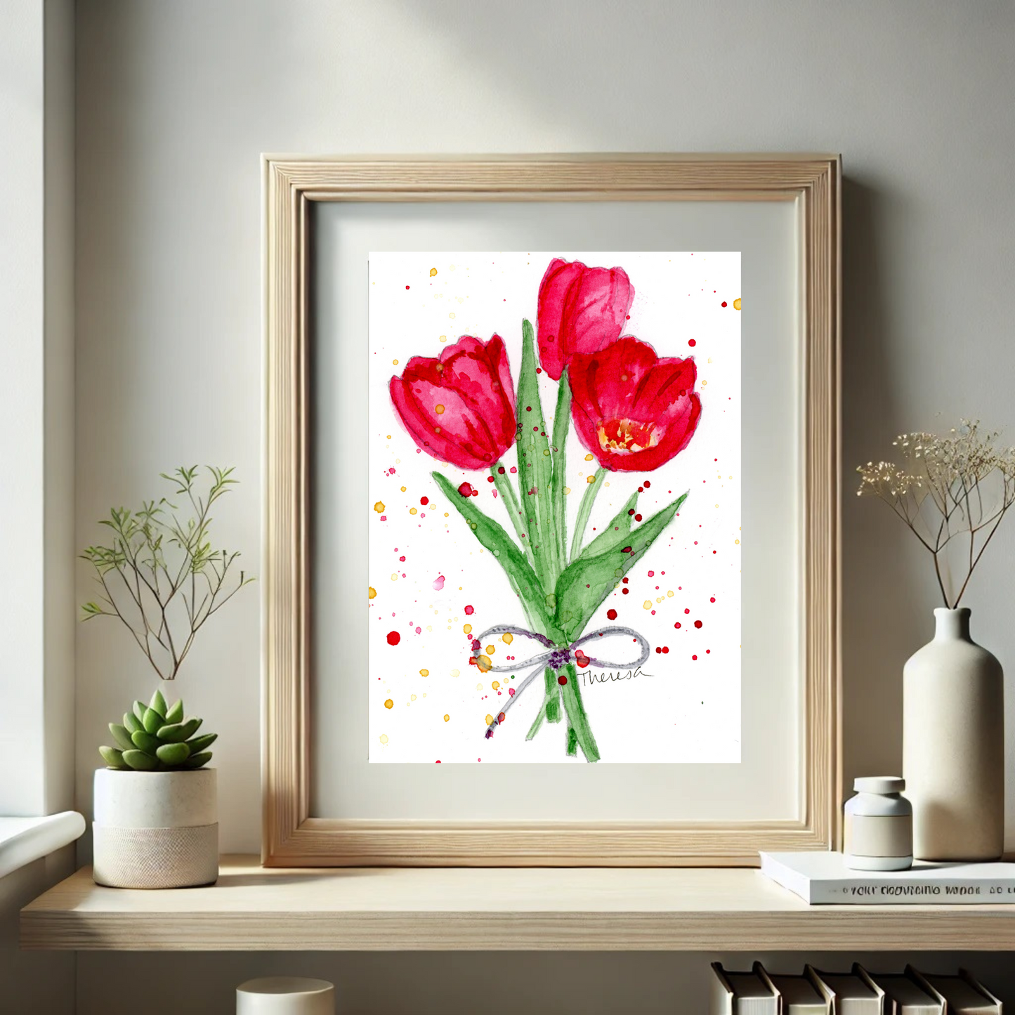 Red Tulip Watercolor Art Print - Capturing the Essence of Springtime