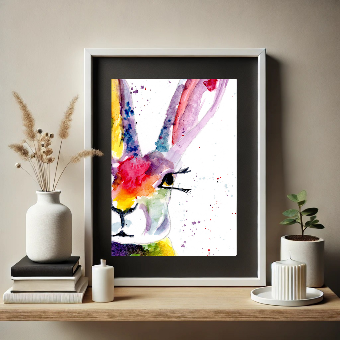 Rabbit Art Print Exaggerated - Quirky Whimsical Watercolor Nursery Decor - Great Gift Idea)