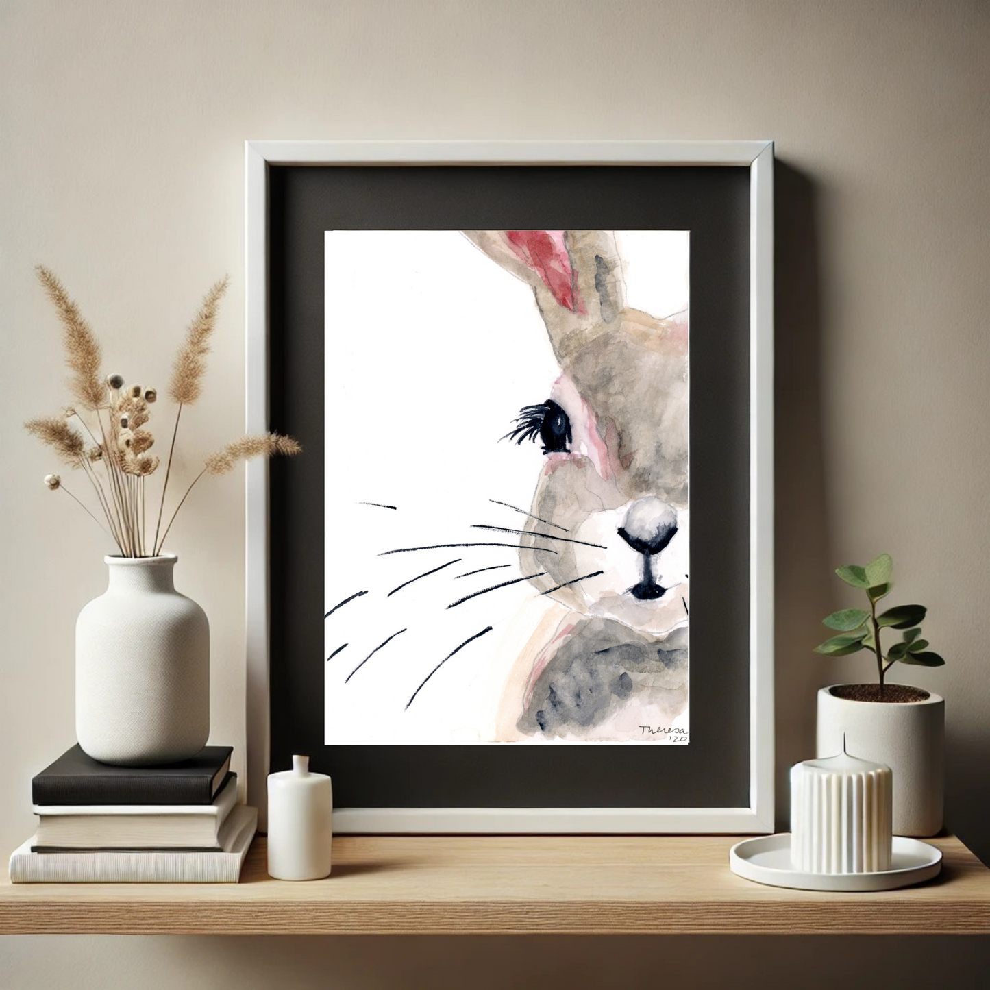 Rabbit Brown Side Art Print  - Quirky Whimsical Watercolor - Great Gift Idea