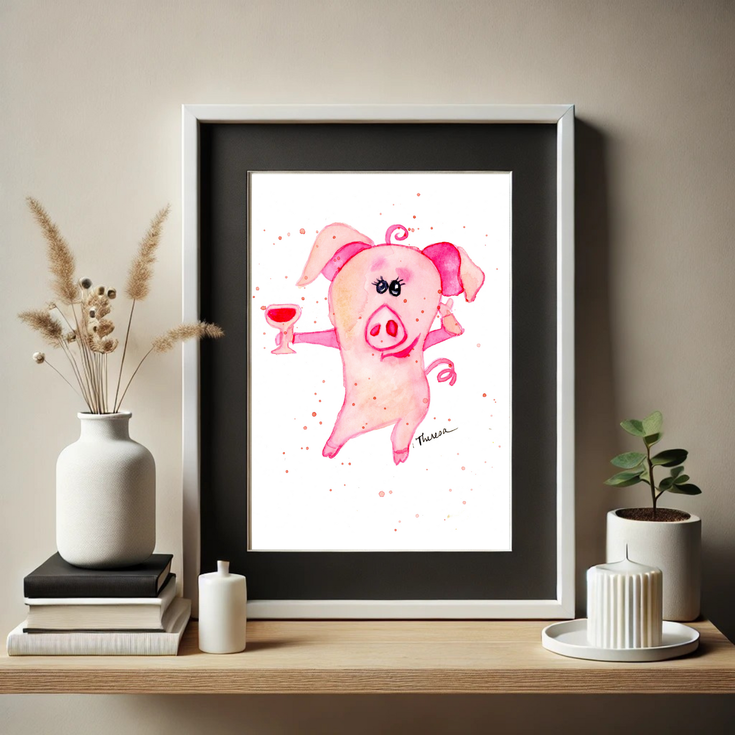 Pig with Wine Print