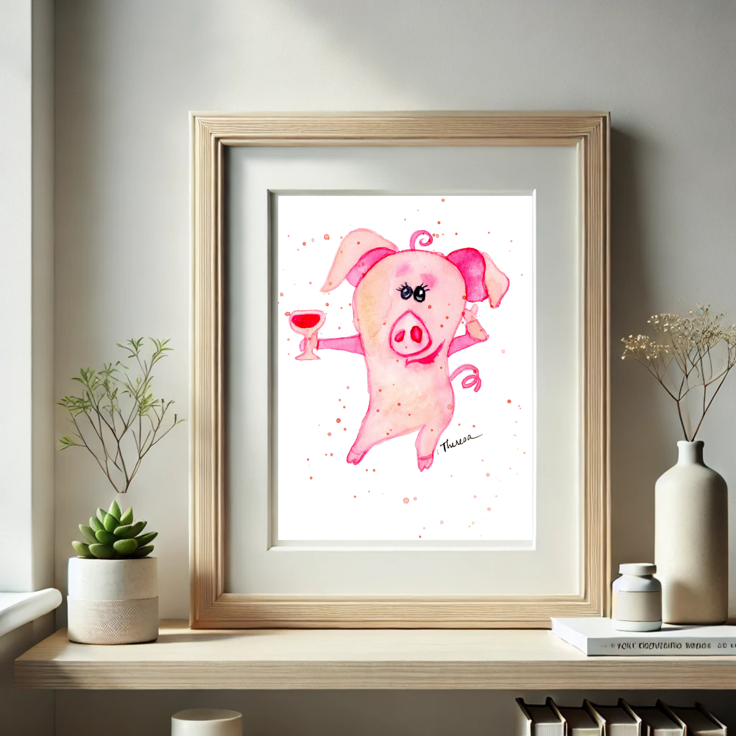 Pig with Wine Print