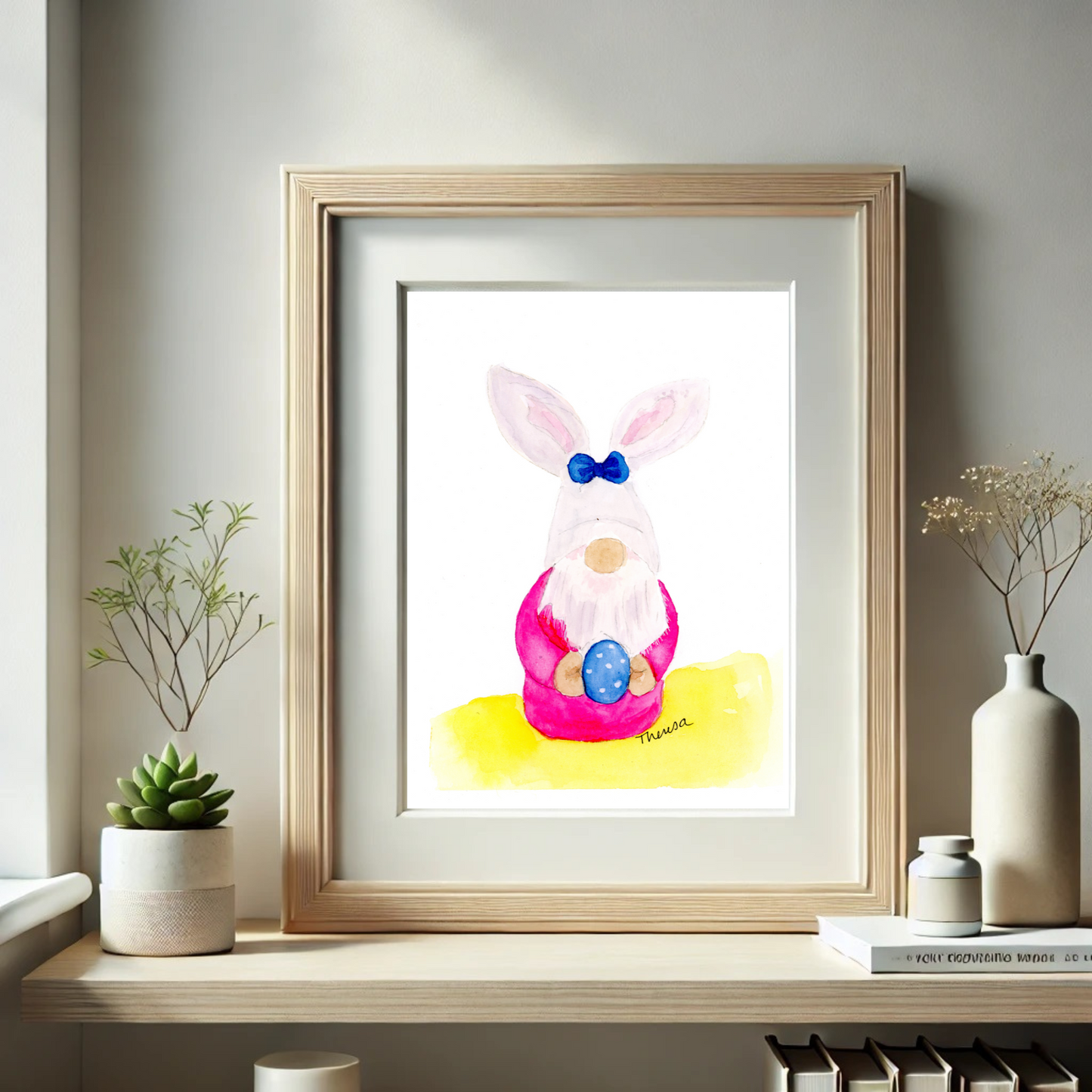 Gnome with Easter Egg Whimsical Art Print - Perfect Easter Decor Accent