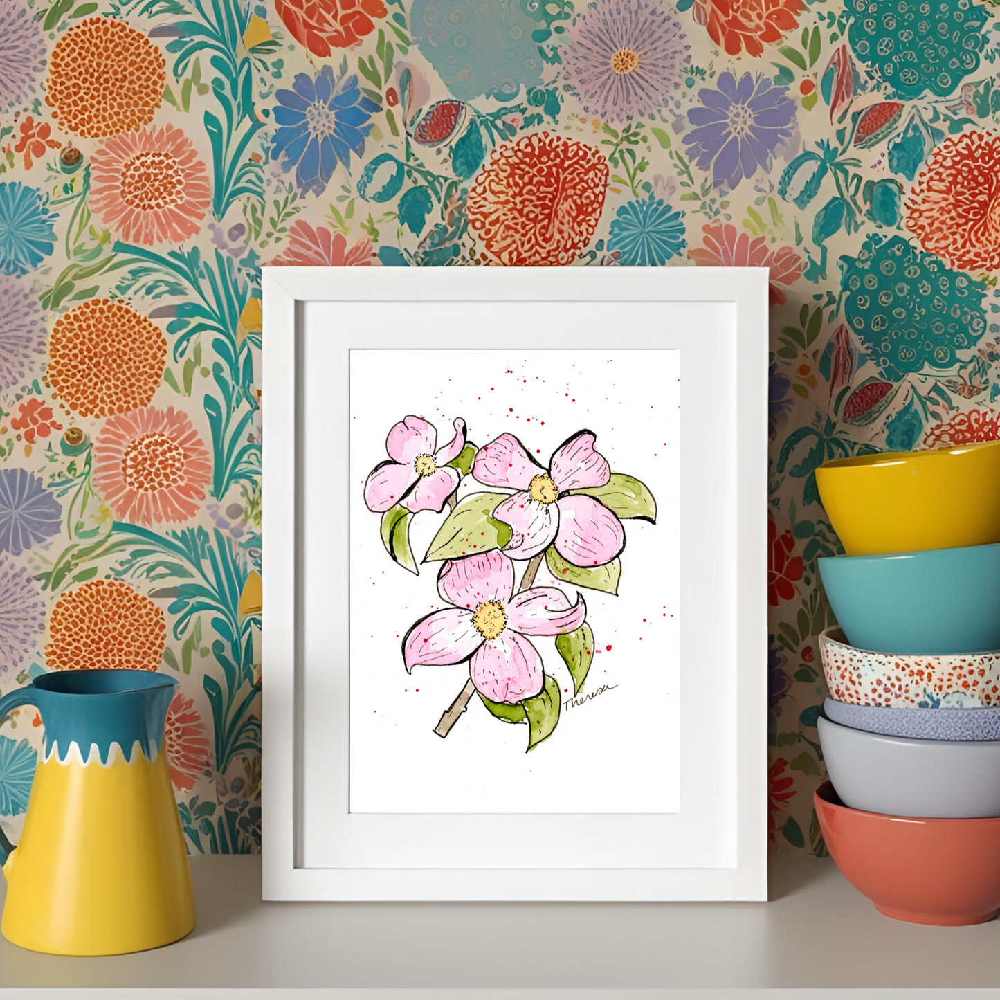 Dogwood Pink Whimsical Watercolor Art Print