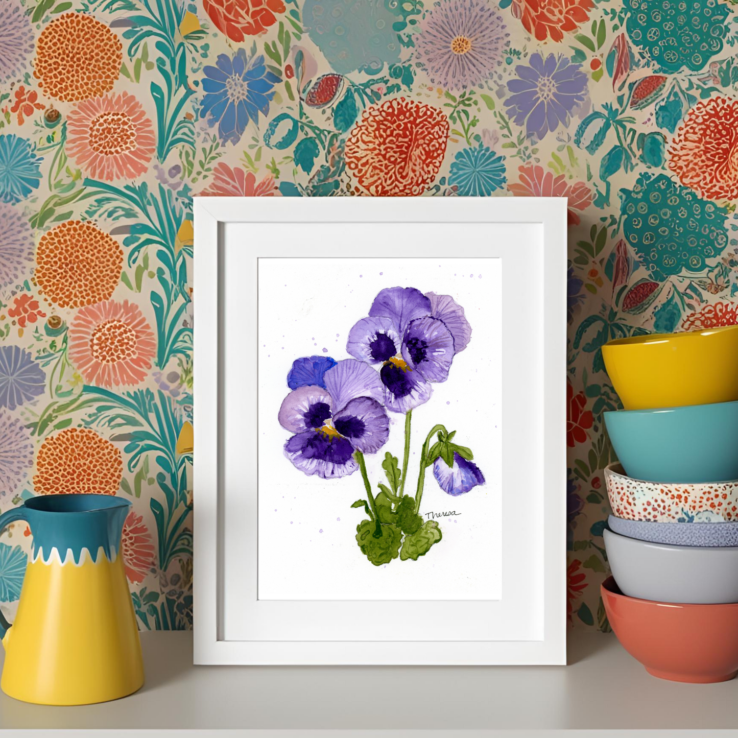 Purple Pansies Whimsical Watercolor Art Print - Celebrate Springtime with Playful Beauty
