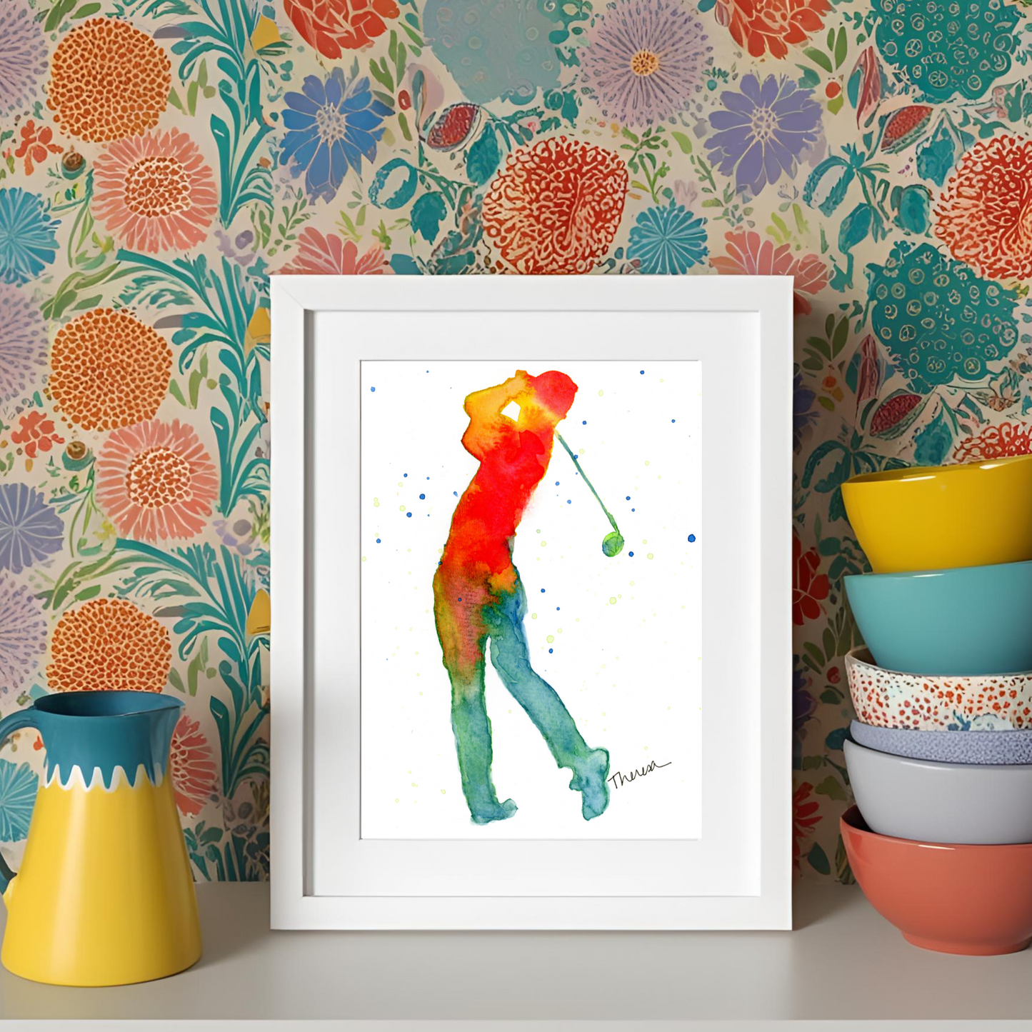Golfer Male Whimsical Watercolor Art Print - Unique Gift for Golf Enthusiasts