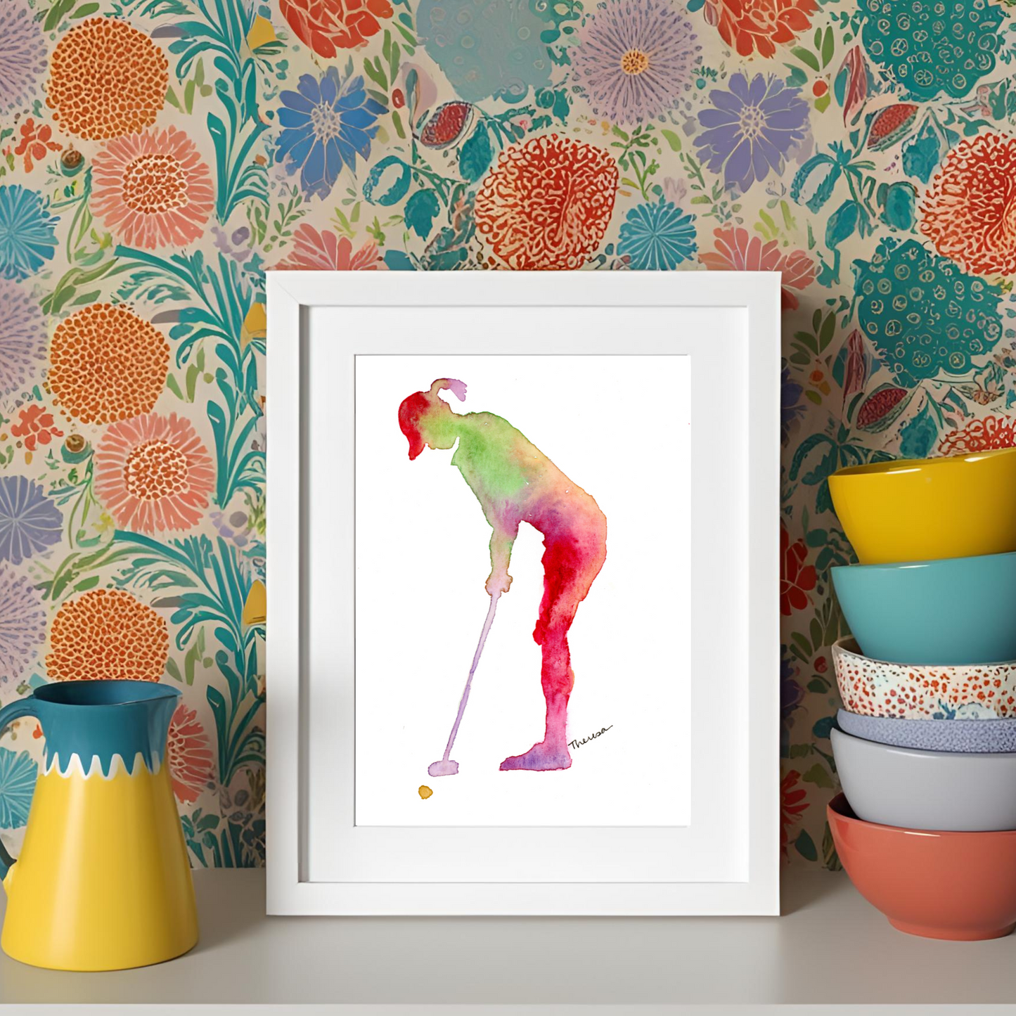 Golfer Female Whimsical Watercolor Art Print - Unique Gift for Female Golfers