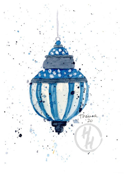 Ornament Blue & Gray Lantern Note Card