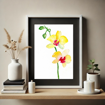 Yellow Orchid Watercolor Art Print - Playful and Vibrant Home Decor for Flower Lovers