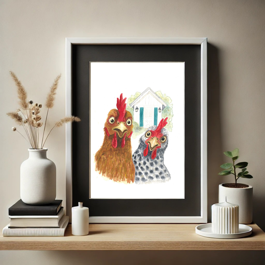 Chickens Watercolor Print