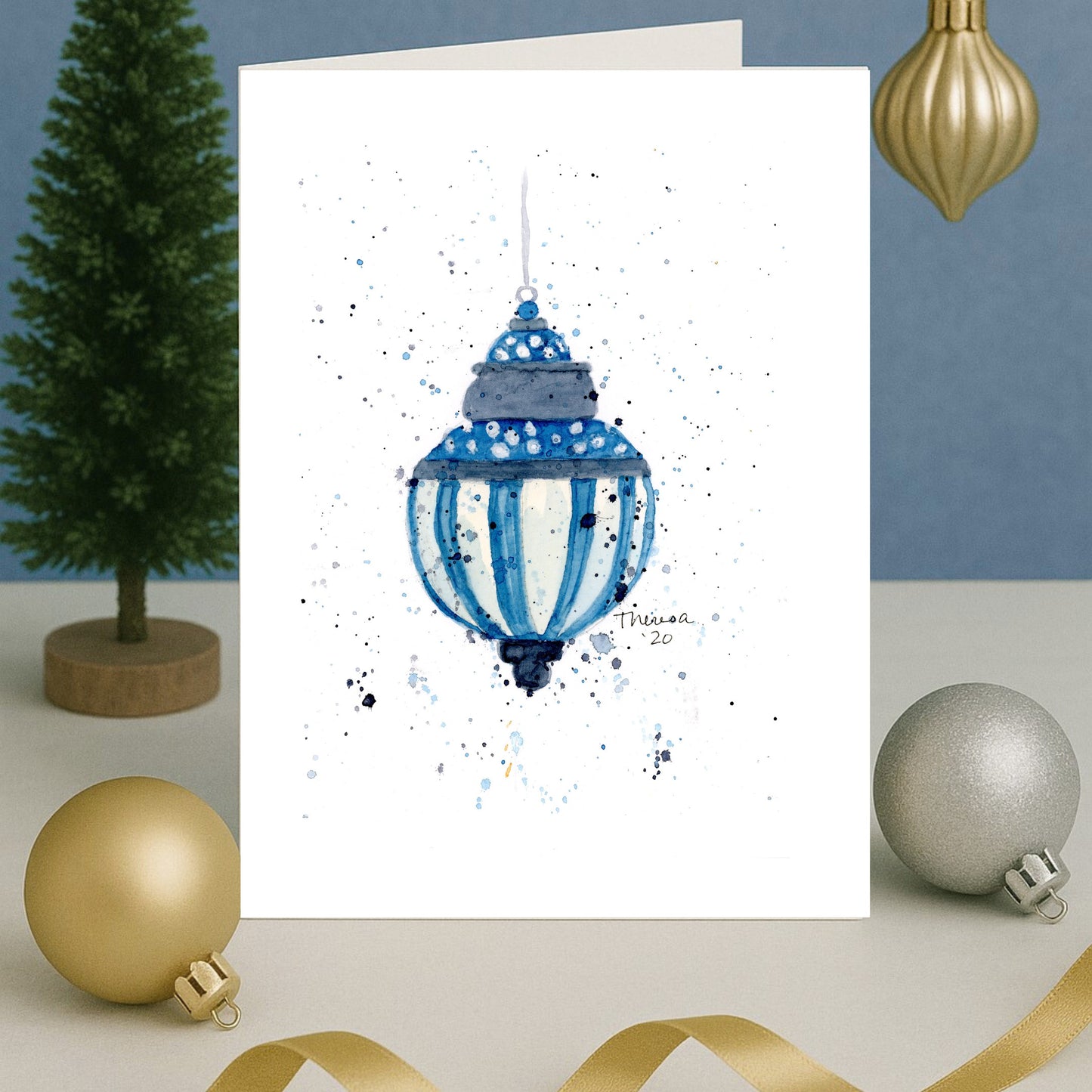 Ornament Blue & Gray Lantern Note Card