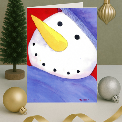 Snowman Blue and Red Note Card