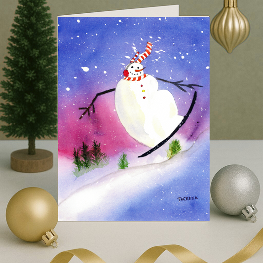 Snowman Snowboarding Note Card