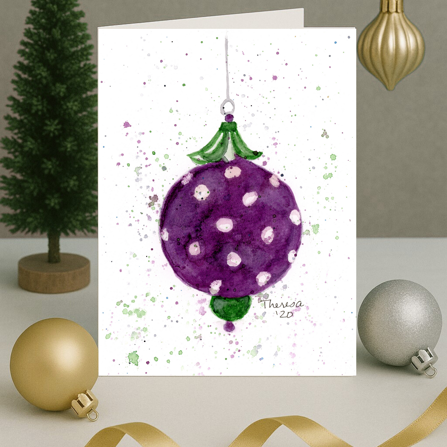 Ornament Purple and Green Note Card