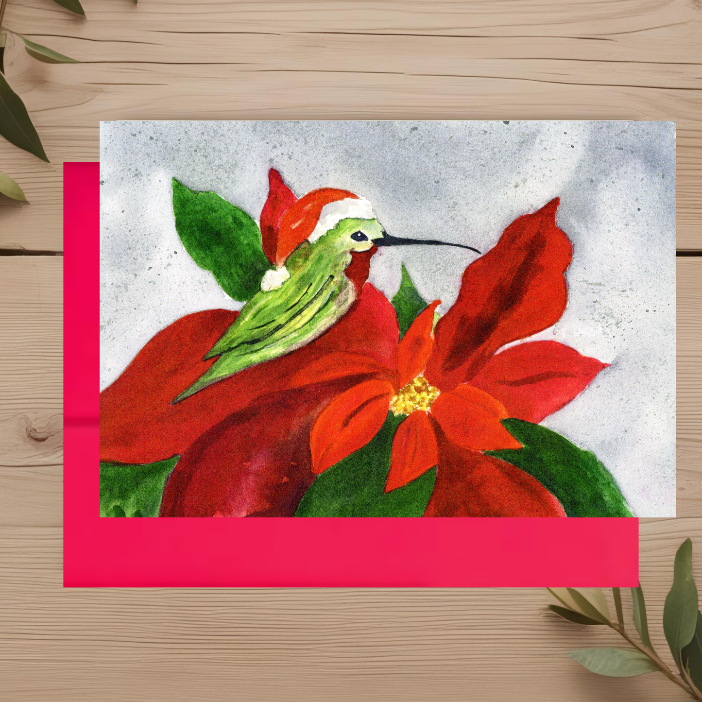 Hummingbird Poinsettia Note Card