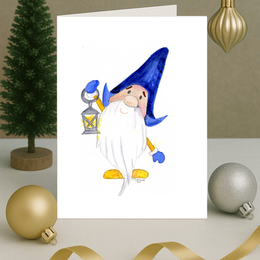 Gnome Blue and Gold Note Card