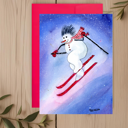 Snowman Ski Jump Note Card
