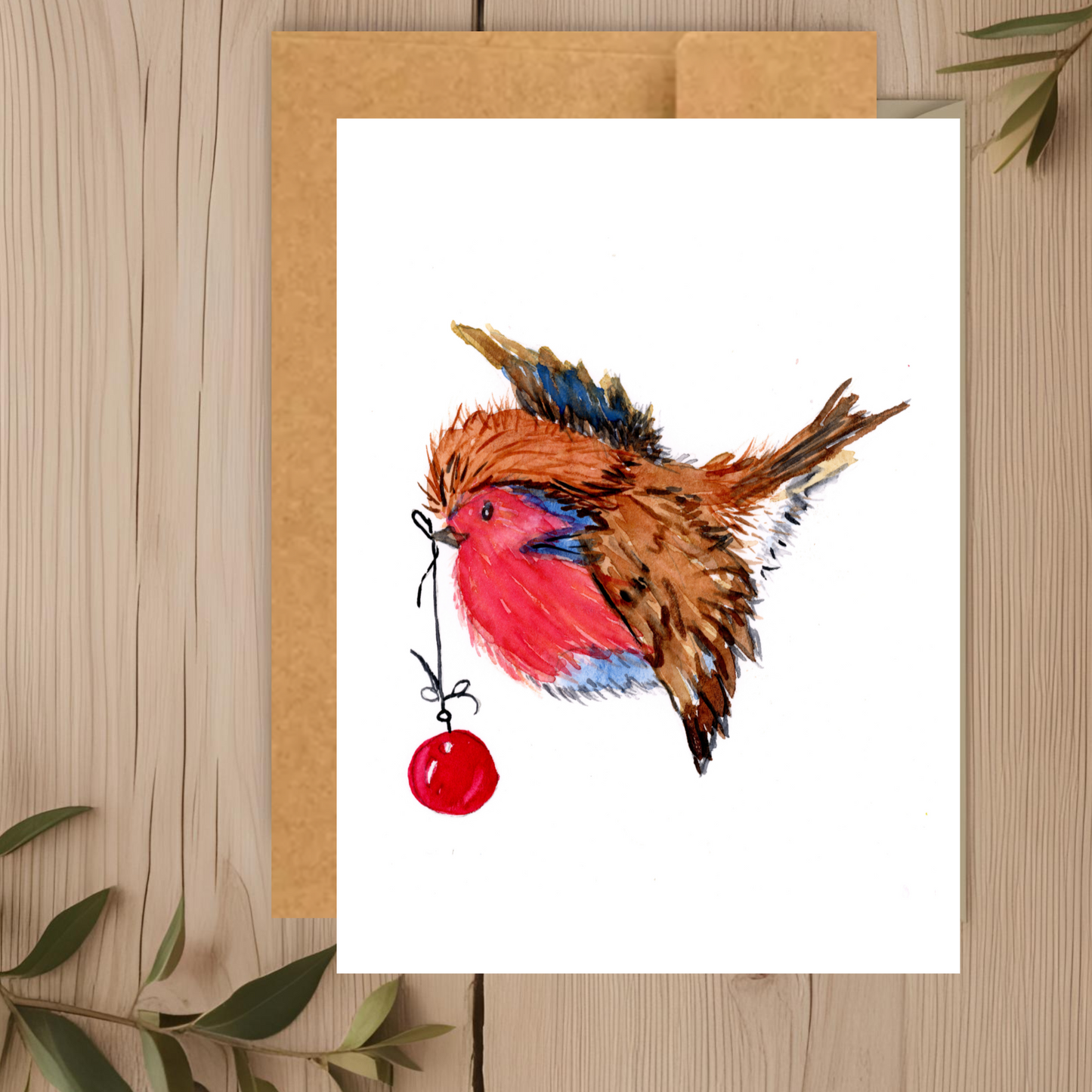 Robin with Ornament Note Card