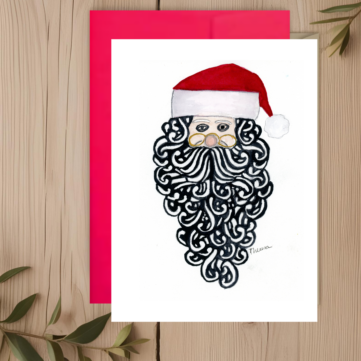 Santa Curly Note Card