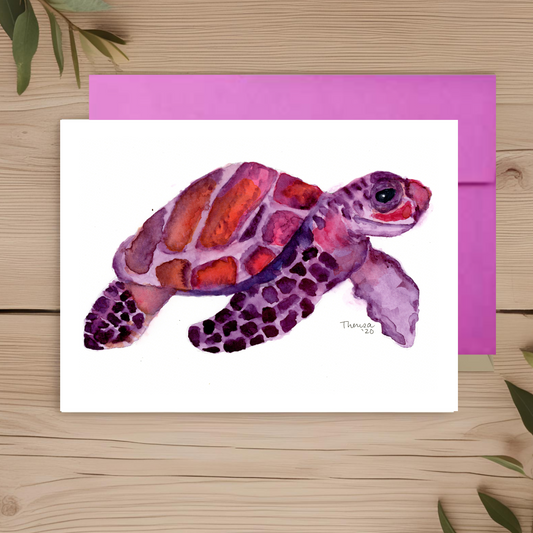 Turtle Purple & Pink Note Card