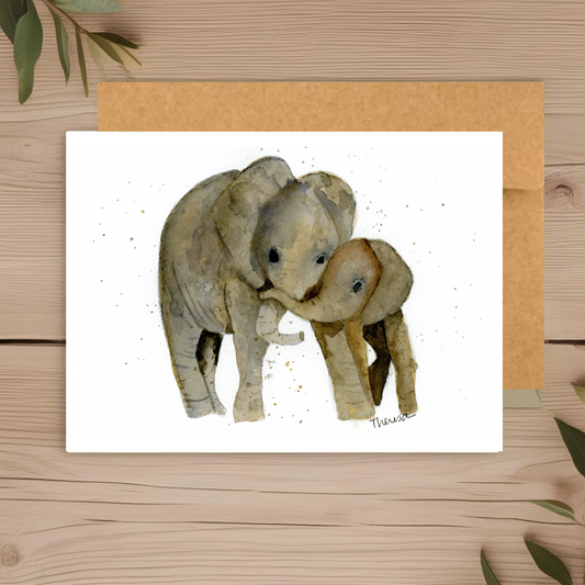 Elephant Mom and baby Note Card