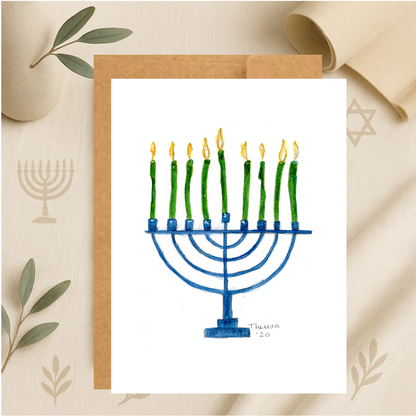 Menorah Blue & Green Note Card
