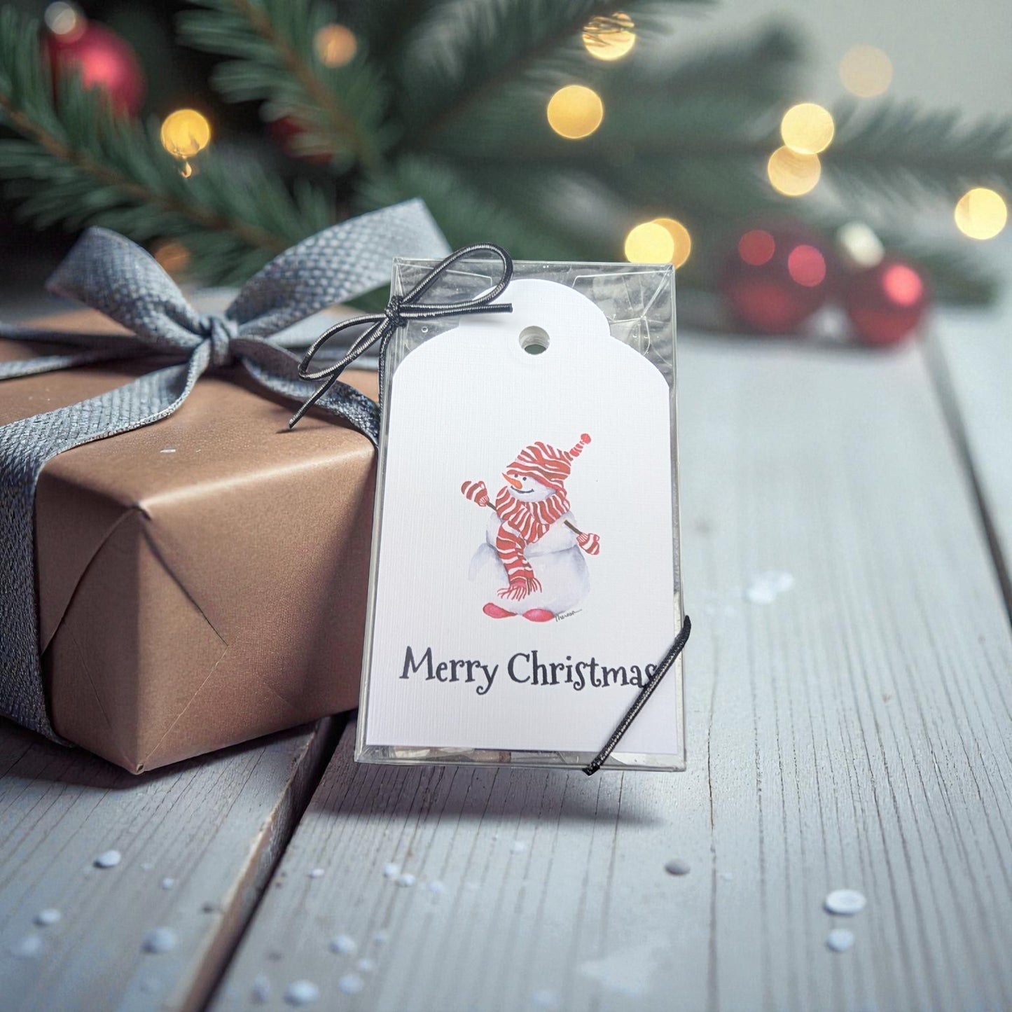 Snowman Red Stripe Gift Tags