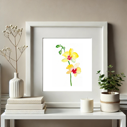 Yellow Orchid Watercolor Art Print - Playful and Vibrant Home Decor for Flower Lovers
