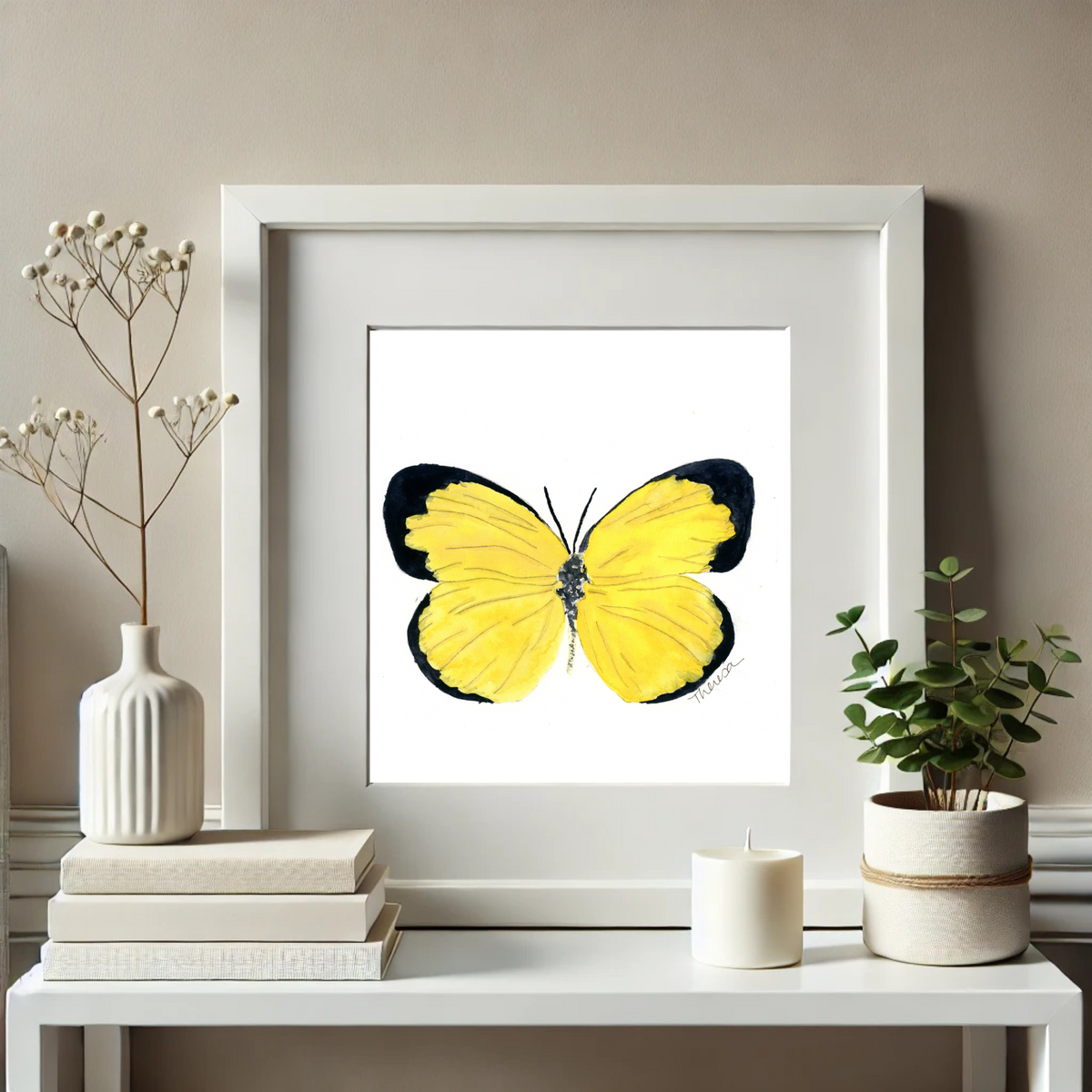 Whimsy Yellow Design Yellow Butterfly Whimsical Watercolor Art Print - Unique Home Decor fo ...
