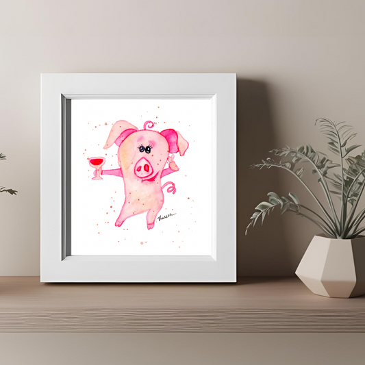 Pig with Wine Print