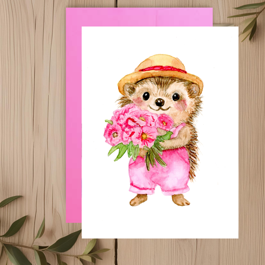 Hedgehog Flowers Note Card