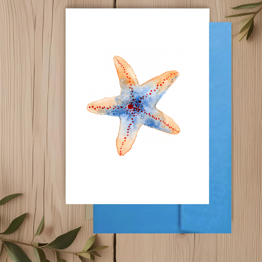 Starfish Orange & Blue Note Card
