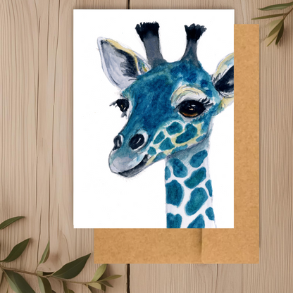 Giraffe Teal Note Card