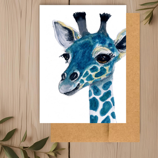 Giraffe Teal Note Card