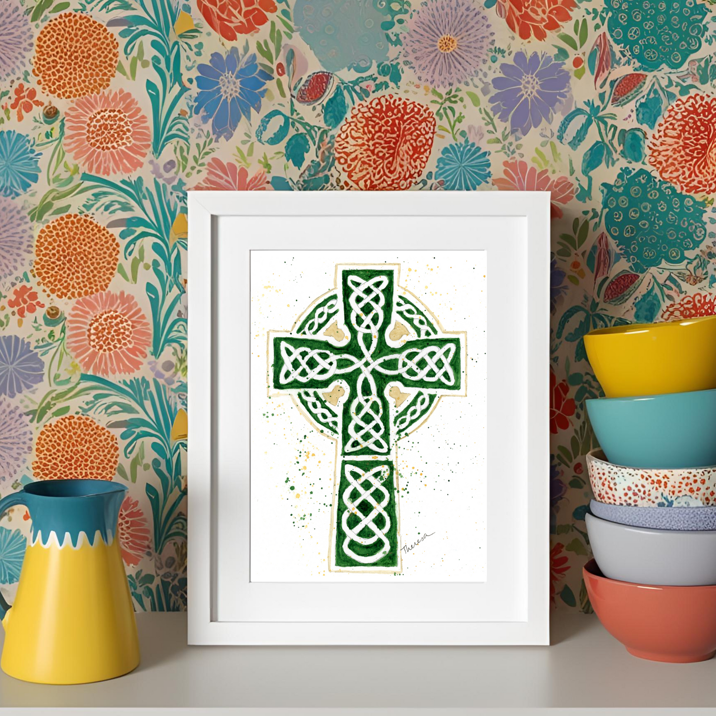 Celtic Cross Whimsical Watercolor Art Print - Unique and Meaningful Irish-Inspired Gift